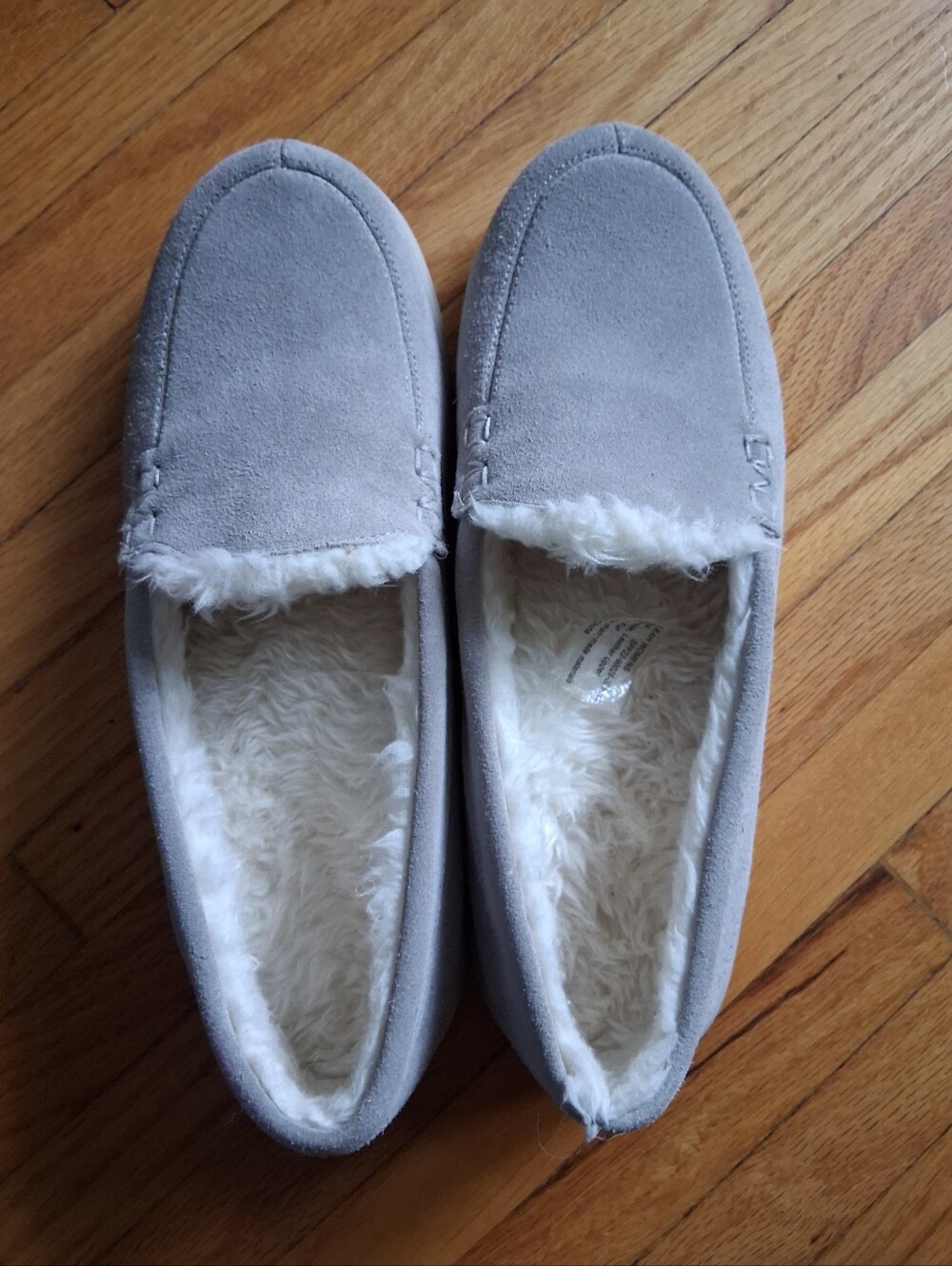 Vionic Lynez Slipper Mule Grey Suede Shearling Trim Comfort Loafers, Size 10